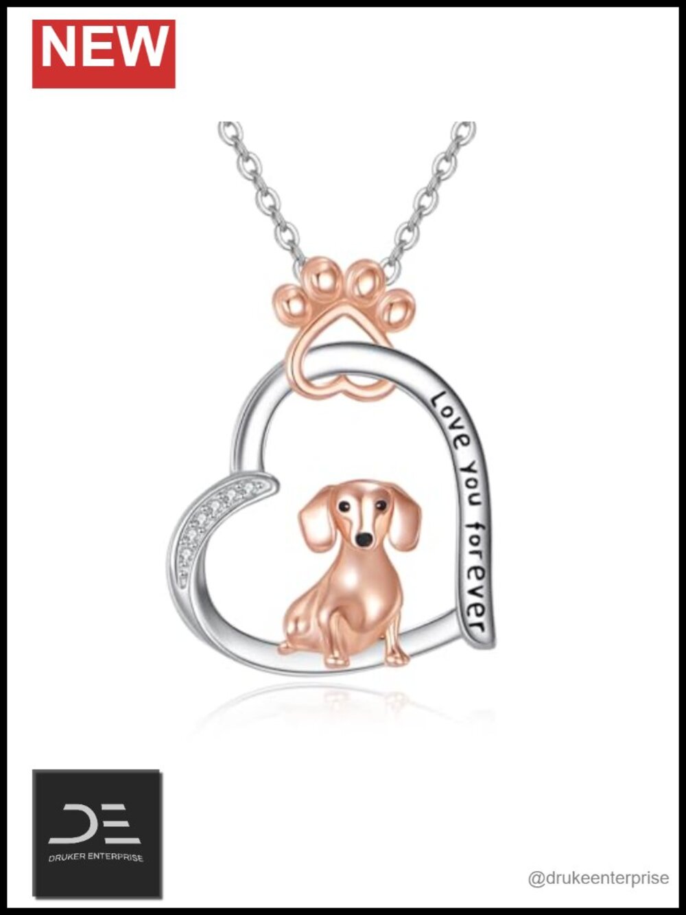 925 Sterling Silver Dog Necklace Heart French Bulldog Dachshund Pendant Jewelry